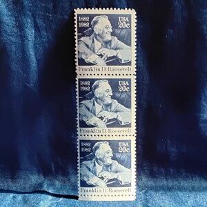 Uncirculated USA 1982 Franklin D. Roosevelt Strip of Three 20 Cent Stamps!!